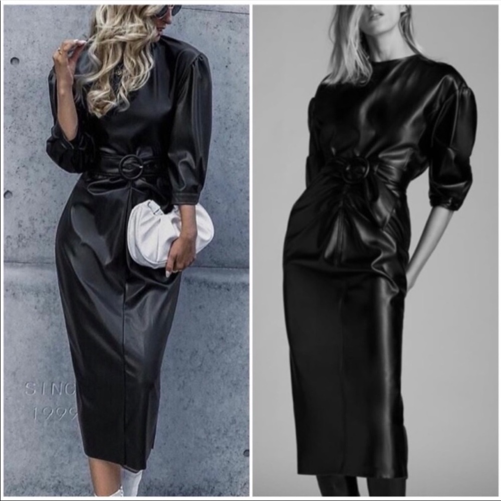 Zara faux leather draped dress
